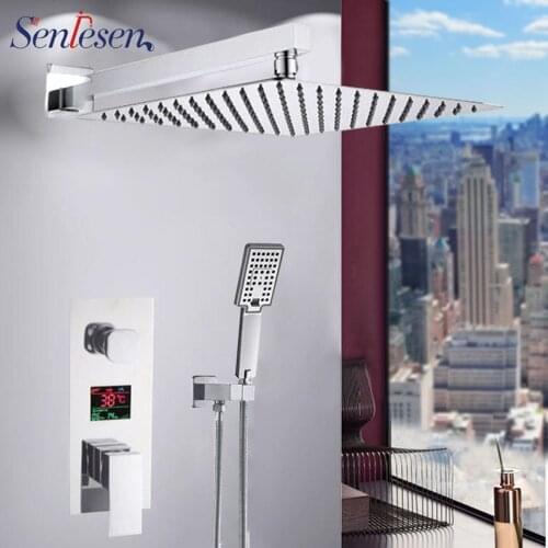 Senlesen Bathroom Shower Faucet 2/3 ways Shower System Big Digital Display Sprayer Wall Mounted Mixer Tap Cold and Hot Water