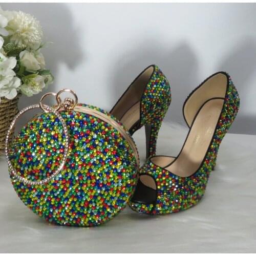 BaoYaFang Open Toe Multicolored Crystal Party Dress Wedding shoes Women Bridal Platform Shoes Woman Ladies Female Pumps Fish Toe