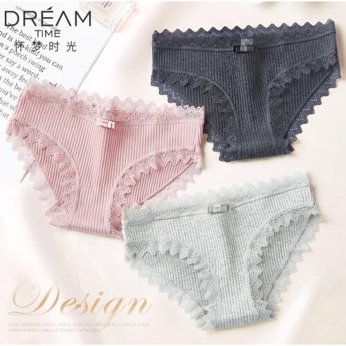 Cute Cotton Briefs Sexy Lace Panties Cotton Underwear Women Mid-Rise Thin Breathable Lingerie