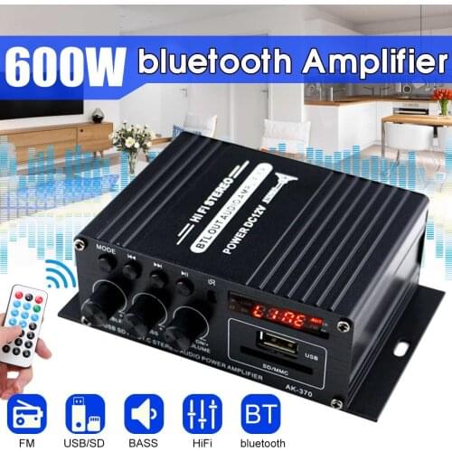 SUNBUCK 600W 220V/110V HIFI Digital Audio Power Amplifier bluetooth 2CH AUX USB AMP FM Radio SD For Car Home AV-263BT
