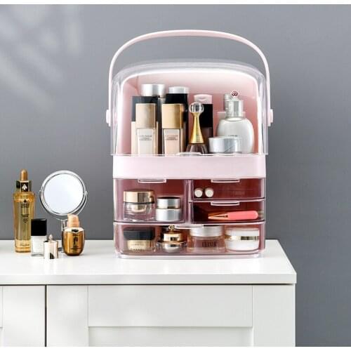 Transparent large-capacity cosmetic storage box portable drawer type dressing table skin care lipstick storage box