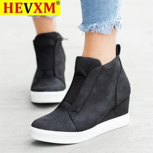 Plus Size Women Sneakers Wedges Shoes Suede Platform Wedges Side Zipper Female Pumps Height Increased Ladies Casual Women Shoes