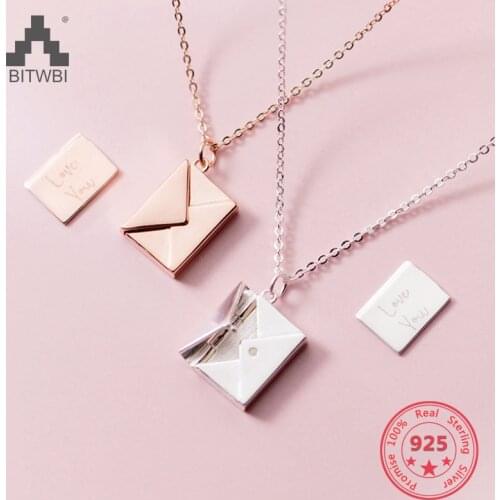 Genuine 100% 925 Sterling Silver Rose Gold Pendant Necklace Women Envelope Lover Letter Pendant Best Gifts for Girlfriend