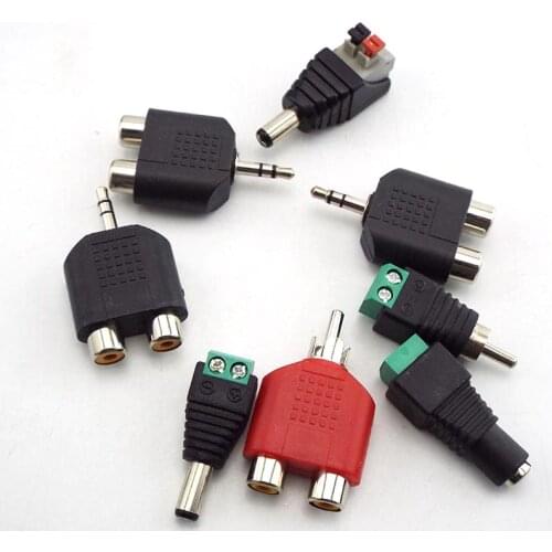 1pcs 3.5mm plug to 2 RCA jack adapter male to female 3.5 to AV Audio Connector 2 in 1 Stereo Headset Dual Headphone Audio plug
