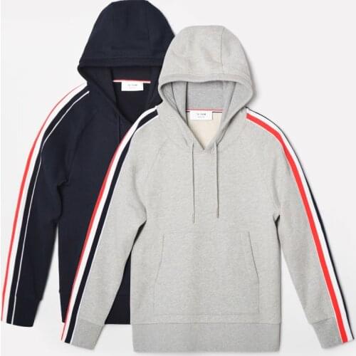 2021 Fashion TB THOM Brand Spring hooded Clothing Slim Cotton Jacket Men Women Sweatshirts Solid Striped Sleeves Casual Coat