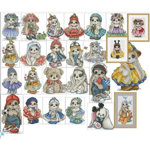 Flower Fairy rabbit cross stitch package cartoon animal 14CT cloth cotton thread embroidery DIY handmade needlework