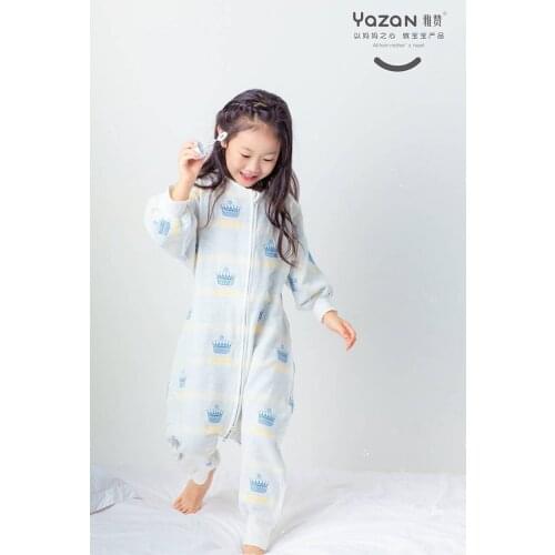 YAZAN childrens sleeping bag spring and summer 3 layers of all-cotton gauze breathable to keep warm and prevent cold Sleepsack