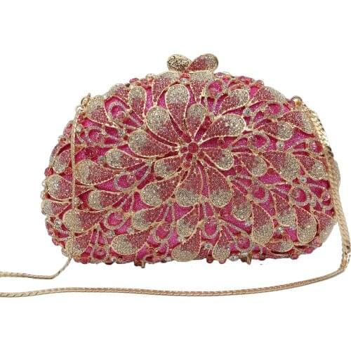 Elegant Women Crystal diamond Clutch purse Evening Minaudiere Bags Metal Hard Case Wedding Bridal Flower Handbag Purse handbags