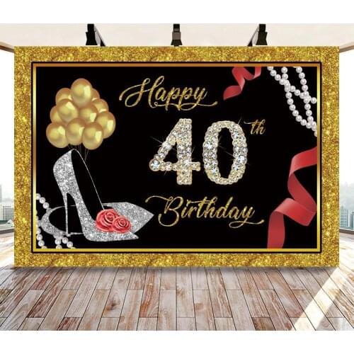 Happy 40 50 60 Silver Diamonds Backdrops Photography Gold Black Glitter Dance Cocktail Celebration Party Table Decor Backgrounds
