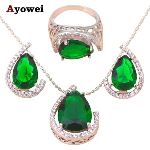 Top quality Silver tone Zircon Zircon Health Nickel & Lead free Earring Necklace Ring sz #7.5 #8.5 #9.25 Jewelry Set JS303A