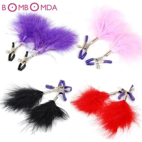 Red Feather Nipple Clips Adjustable Clamps Bust Massager Breast Stimulate Sex Flirting toys Jewellery Bust Massager Stimulator 4