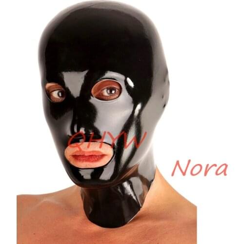 Handmade Latex Mask Black Rubber Hoods with Open Big Eyes and Open Mouth Cosplay Latex Mask Custom Size For Men Women