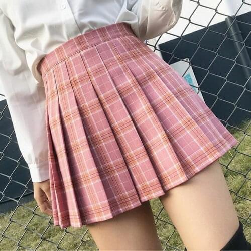 Summer Female 2021 New High Waist Stitching Student Plaid Pleated Skirt Xs-3xl Female Cute Sweet Girl Dance Mini Skirt