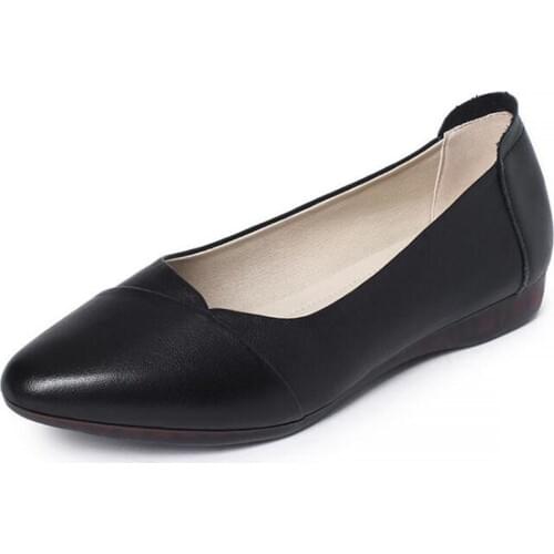 Best Selling 2020 New Spring Pointed Flat Shoes Women Genuine Leather Shoes Fashion Casual Shoes Soft Comfort Work Shoes Flat