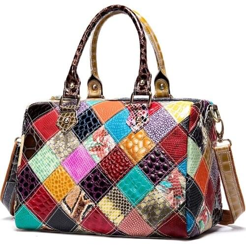 Luufan Womens Leather Bags Patchwork Top-Handle Bags Womens Bag Genuine Leather Handbags Designer Shoulder Bags Female 277