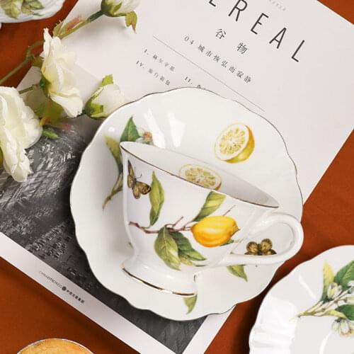 Foreign Trade European Lemon Pattern Ceramic Coffee Cup Pot Home Afternoon Tea Set French Special Tea Cups and Saucer Sets
