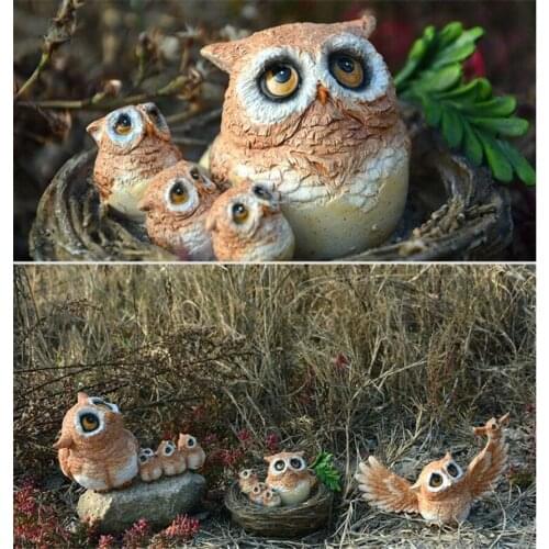 Cute Owl Sculpture Animal Figurine Crafts Miniature Garden Tabletop Shelves Ornament Home Decoration