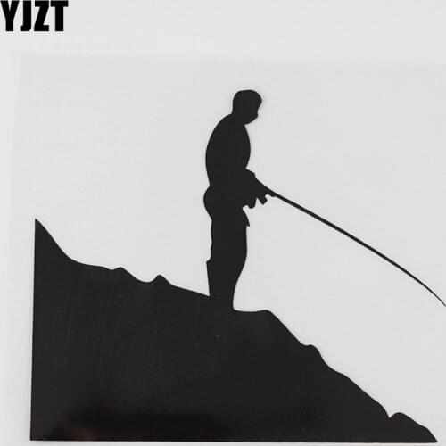 YJZT 12.8CMX10.9CM Angler Fisherman Fishing Decal Vinyl Car Sticker Black/Silver 8A-0943