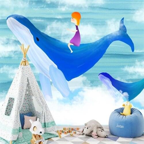 Milofi custom 3D wallpaper mural fantasy ocean sky whale childrens room background wall living room bedroom decoration painting