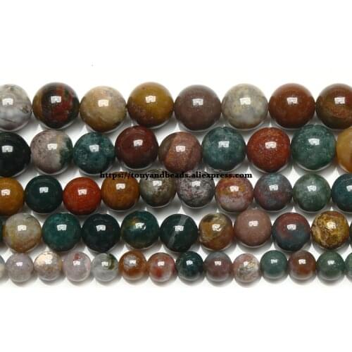 Natural Stone Ocean Indian Agates Round Loose Beads 4 6 8 10 12MM Pick Size For Jewelry Making
