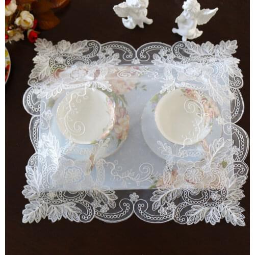 NEW European Square Lace Fabric Embroidered Placemat Balcony Bedroom Study Coaster Coffee Table Mat Cover Christmas Decoration