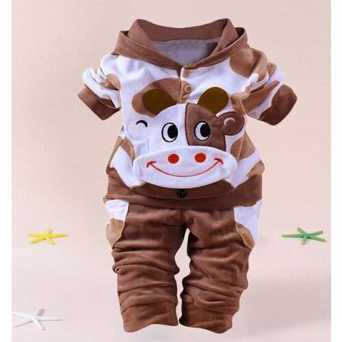 Newborn Cow Printed Outfits Baby Girls Boys Cartoon Warm Outfits Clothes Velvet Hooded Tops Kawaii Sets Baby Kleding Meisje