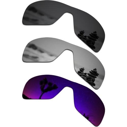 SmartVLT 3 Pieces Polarized Sunglass Replacement Lenses for Oakley Turbine Rotor Stealth Black & Silver Titanium & Plasma Purple