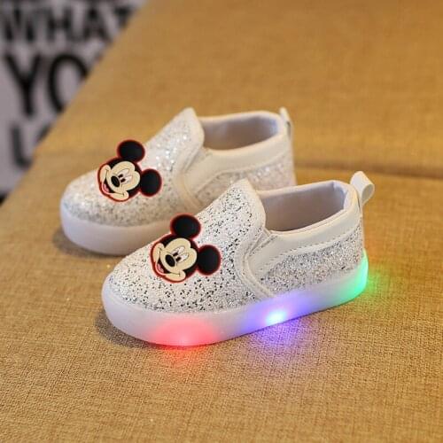 Disney Mickey mouse casual shoes 2021autumn new bright lights boys girls luminous sequin shoes LED flash childrens shoes