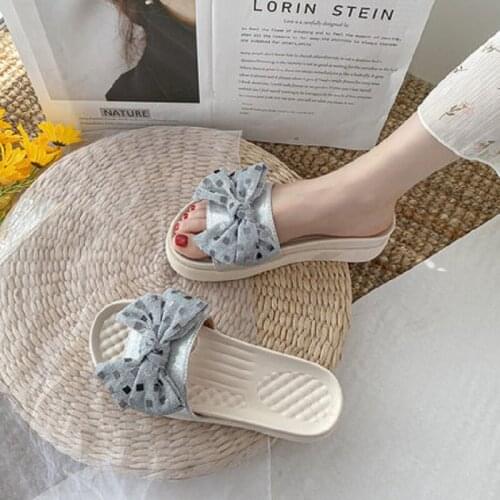 Casual Ladies Beach Slippers Sweet Bowknot Thick Bottom Non-Slip Comfortable Summer New Ladies Slippers For Outer Wear
