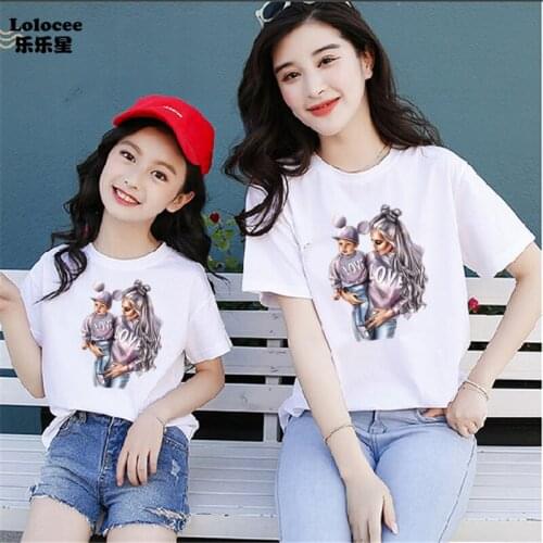 Family Look Super Mom Love Mother and Daughter Clothes Summer Kids Clothes Cute Printing O-Neck T shirt