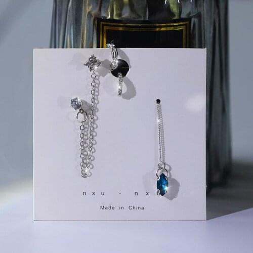 Butterfly Chain Earrings Short Ear Clips Silver Rhinestone Inlay Stud Earrings Set Tassels Women Fashion Accessories Girl Gift