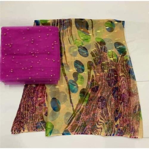 2019 Fashion High Quality African Metal Silk Fabric 5 + 2 Yards Chiffon African Silk Fabric For Ladies Party Clothing! LXF61810