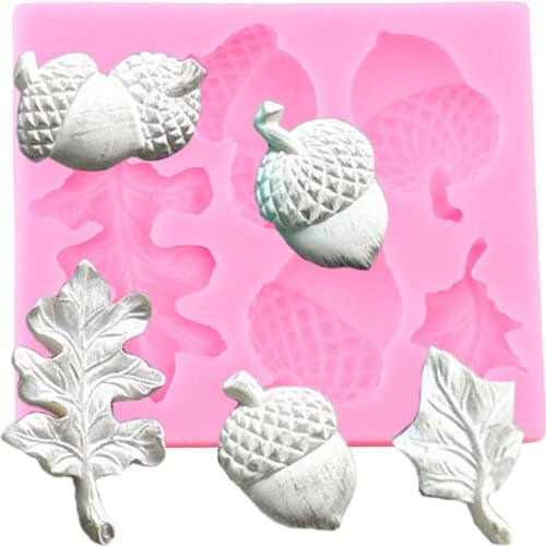 Pine Cone Nuts Silicone Molds Acorn Leaves Fondant Cake Decorating Tools DIY Cupcake Topper Mold Candy Chocolate Gumpaste Moulds