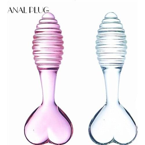 Glass Anal Plug Heart Handle Thread Butt Plugs Penis Anus Dildo Adult Masturbation Adult Gay Sex Toys for Women