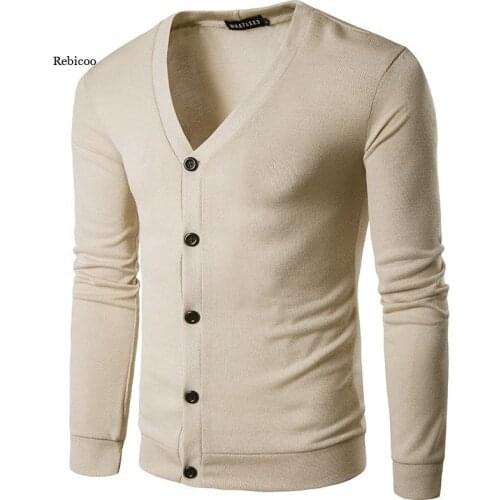 Sweater Men V-Neck Solid Slim Fit Knitting Mens Sweaters Cardigan Male Autumn Winter Fashion Casual Coats New