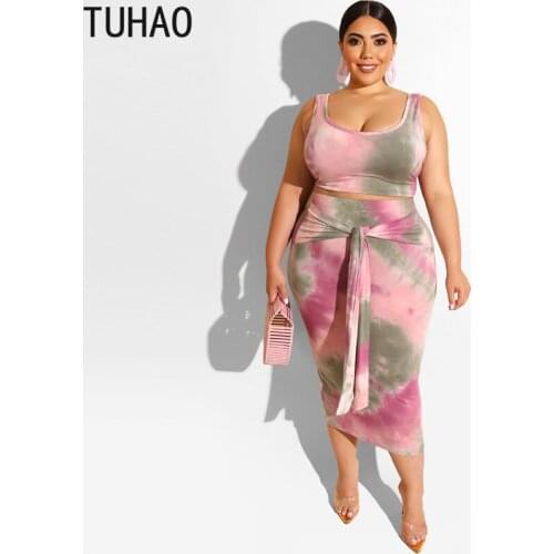 TUHAO 2020 Summer Bohemian Beach Casual Women Set Vintage Print Top + Skirts Suits Large Size 4XL 3XL Two Piece Set Night Club