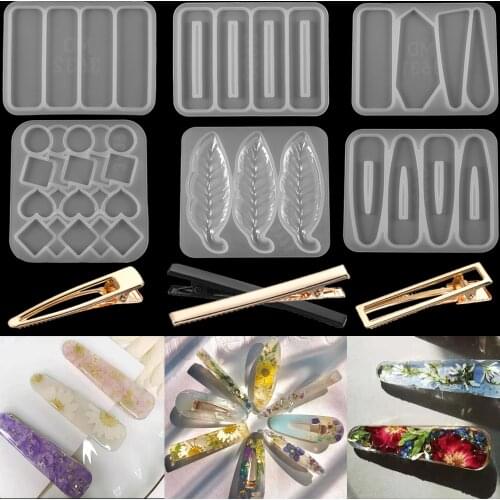 Clear Hairpin Silicone Molds Metal Geometric Hair Clips Resin Epoxy Mold For Real Dried Flower DIY Hair Accessory Jewelry Making