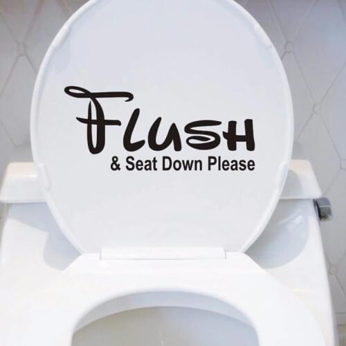FLUSH & SEAT DOWN PLEASE Toilet Bathroom Funny Text Stickers Decoration Accessories Black 4WS-0039