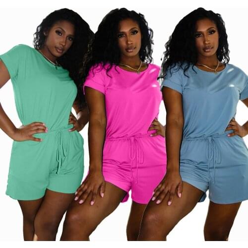 2021 European and American Fashion Womens Jumpsuit Summer Fashion Solid Color Cute Casual Drawstring Jumpsuit Home