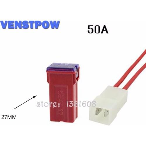 1PC 50A Waterproof Insurance Auto Square Fuse Tube PEC JT for Car Air Conditioning Insurance Fan + 2 Pins Socket