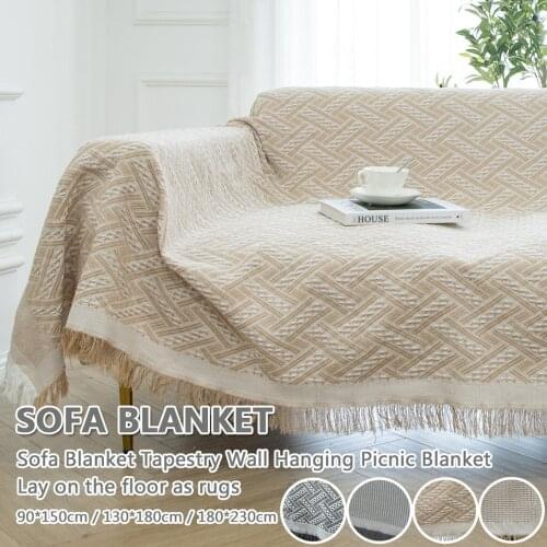 1x Sofa Knitted Blanket Nordic Simple Solid Color Cotton Thread Sofa Protective Cover Bedspread Leisure Tapestry Picnic Blanket