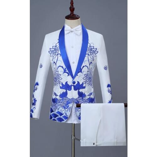 2018 Custom Made Groomsmen Blue Lapel Groom Tuxedos Single Breasted Men Party Suits Wedding Best Man Blazer (Jacket+Pants+Bow)