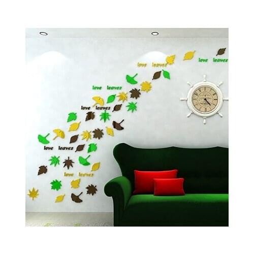 Free shipping Love Leaves 3d Acrylic crystal three-dimensional wall stickers Sofa tv background wall home decoration