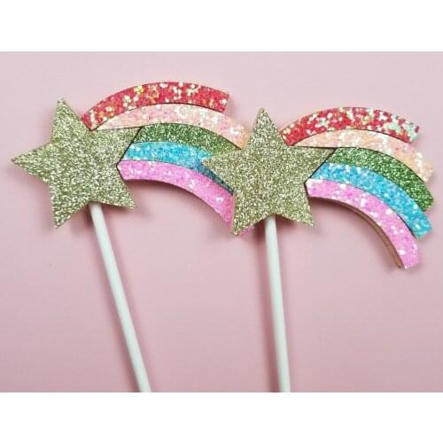 5pcs Cupcake Toppers DIY Rainbow & Star Cake Topper Wedding/Birthday Party Decoration Baby Shower Cake Decorating Tools