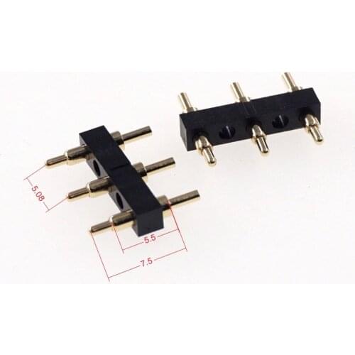 50 pcs Spring Loaded Pogo Pin Connector 3 Pins 5.08 mm Pitch 7.5 mm Height Through Holes Mount Vertical Single Row Spring-Loaded