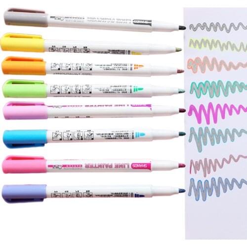 8 Colors Marker Pen Paint Outline Pens Double Line Pen Pigment Painting School Home Writing Drawing Stationery Graffiti Supply
