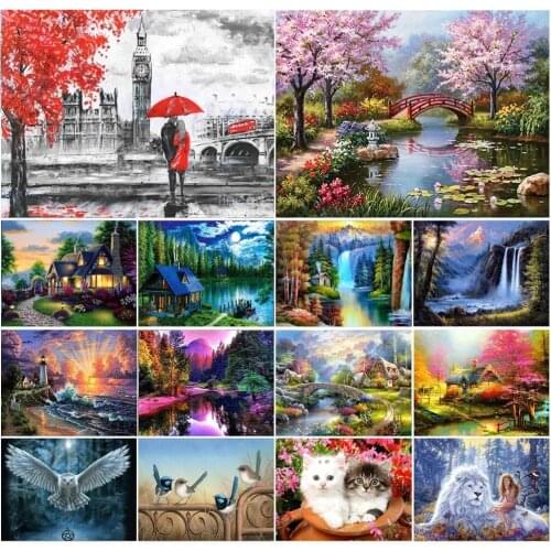 5D DIY diamond painting new circular landscape waterfall diamond embroidery mosaic sea view room full set of art rhinestone home