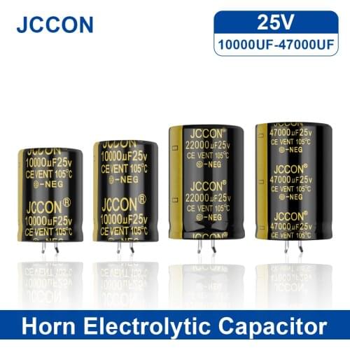 JCCON 2Pcs 25V Horn Electrolytic Capacitor 10000UF 22000UF 47000UF Volume Welding Full-Voltage For Audio Hifi Amplifier 105