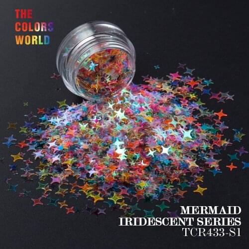 TCT-087 Mermaid Iridescent Rainbow Color Four Angle Stars Shape Mix Size Nail Glitter For Nail Art Decoration Makeup Manual DIY