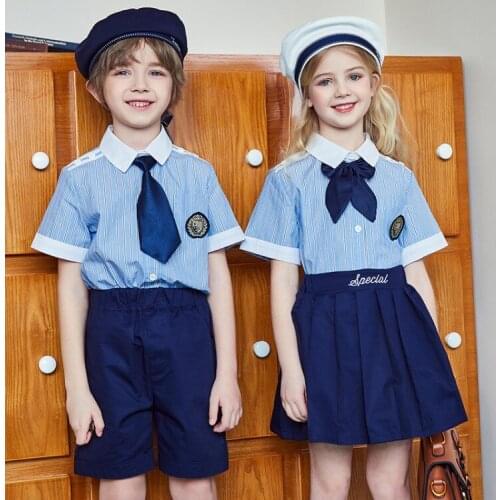 Teen Kids Clothes Sets 2021 New Summer Baby Boys Girls School Style Sports Sets Cotton Striped Shirts Pleated Skirts Shorts 2pcs